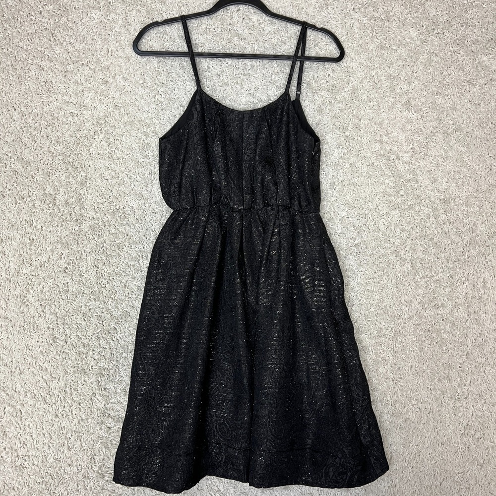 Anthropologie Bird Cage Dress Womens Medium Black Whimsygoth Sparkle Pleated